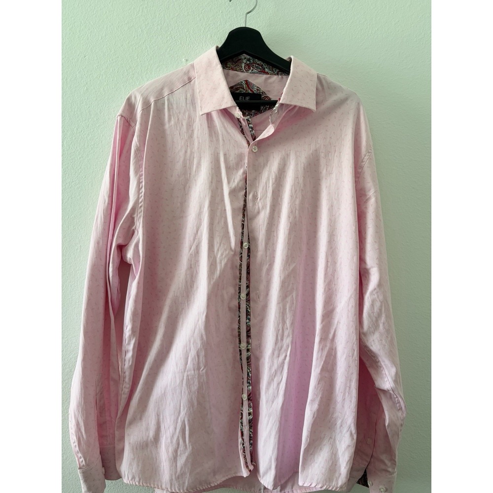 Elie Balleh Milano Italy Men's Pink Paisley Accent Dress Shirt XXL 18-18.5
